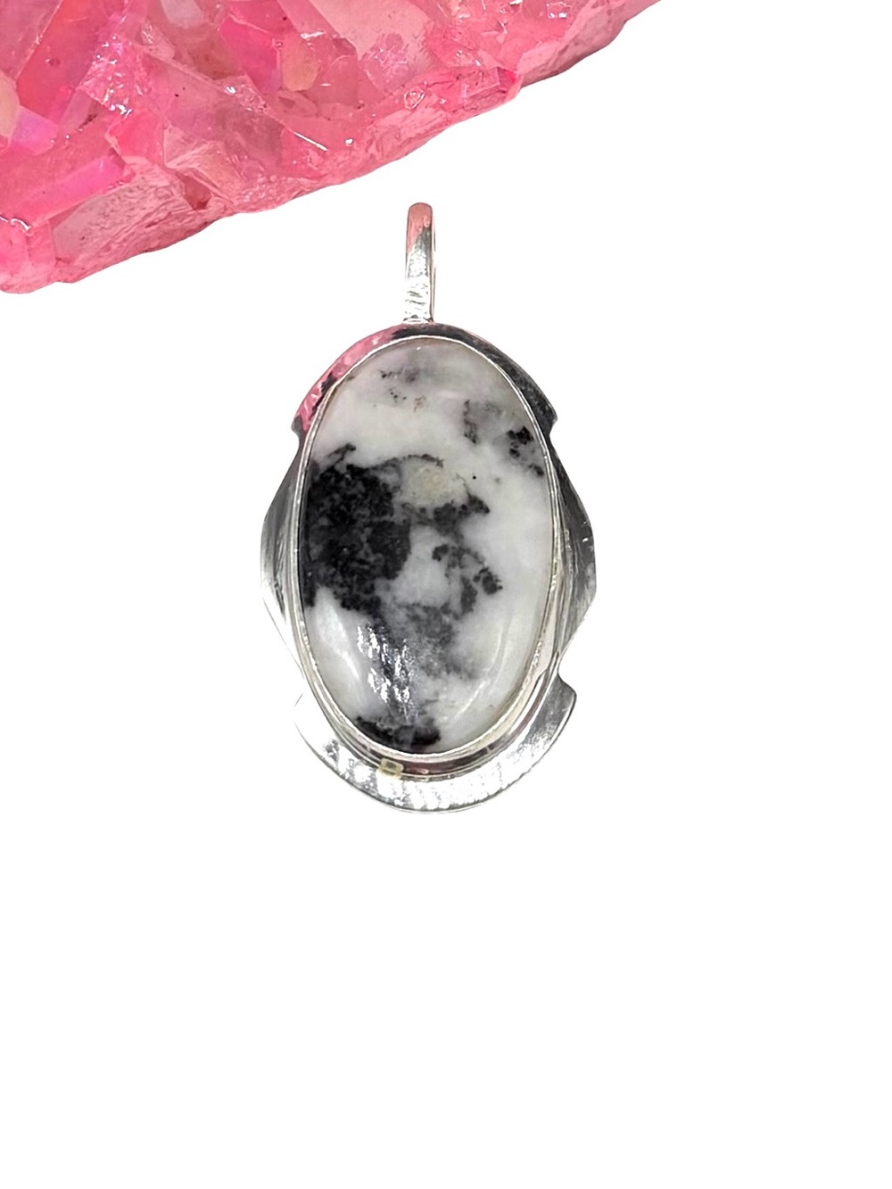 White Buffalo Turquoise Necklace Pendant 925 Sterling Silver Overlay